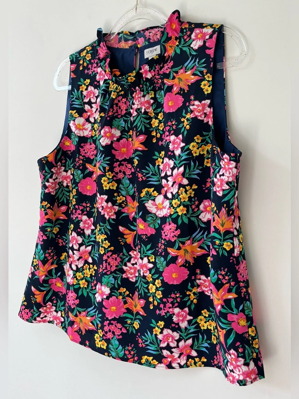 J. Crew Cottagecore Floral Print Mock-Neck Ruffle Sleeveless Top Size L NWT